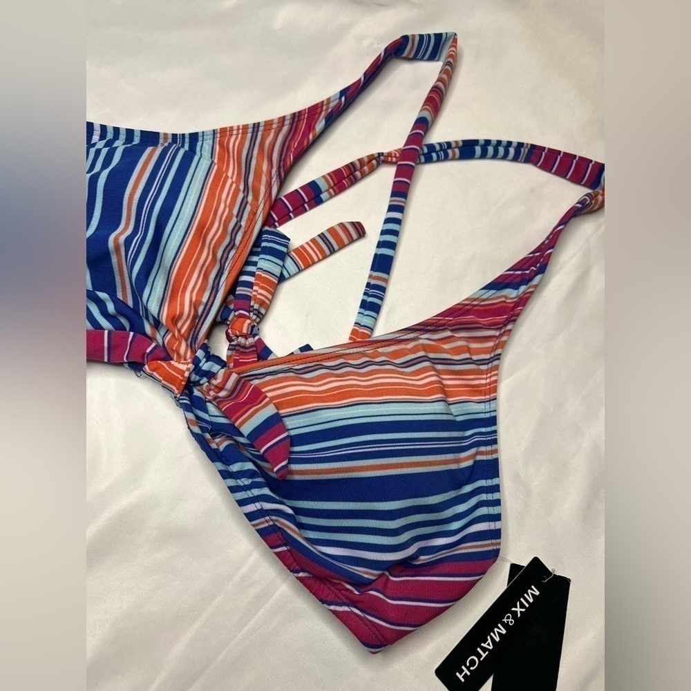 A.N.A. Multi Color Striped Cross Back Bikini Top XL - Picture 3 of 7